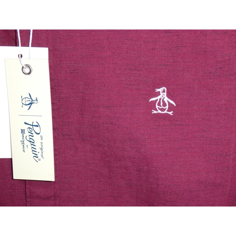 NWT Penguin Musingwear Button Up Shirt Size S Long Sleeve Burgundy preppy - Picture 2 of 11
